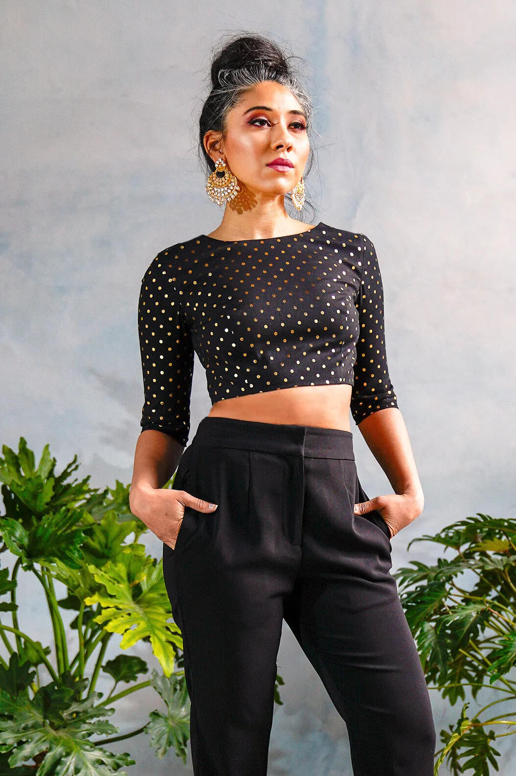 ANOOR Gold Polkadot Top