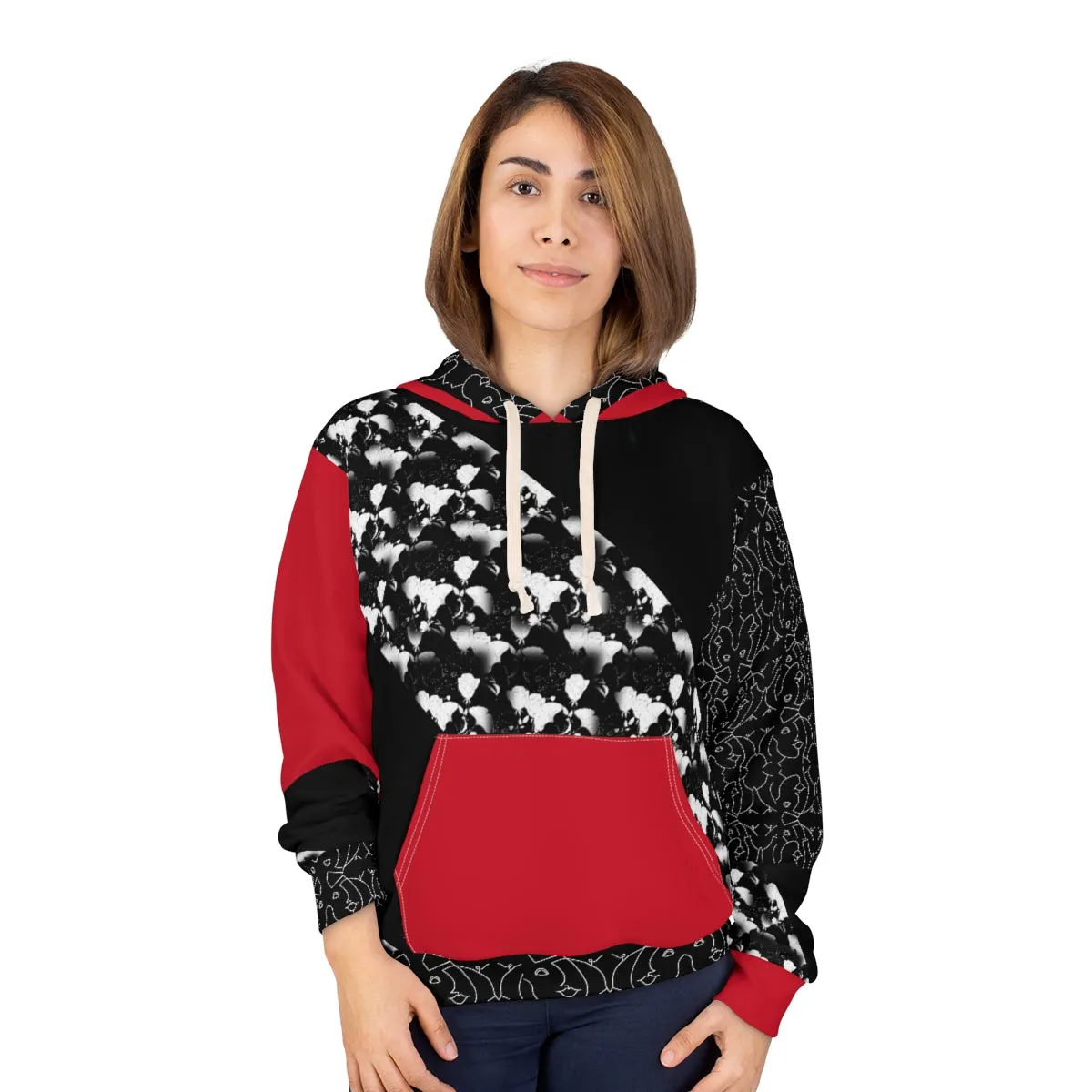 AOP Unisex Pullover Hoodie CHERRY & BLACK