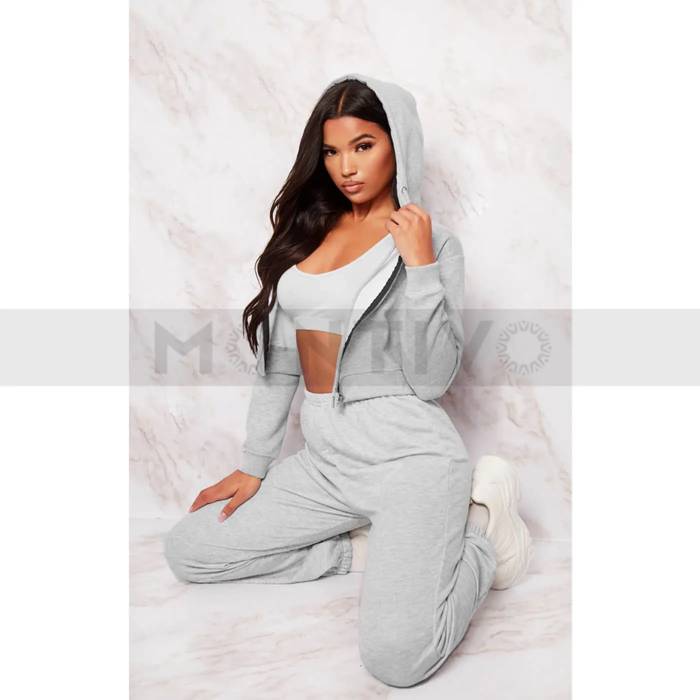 Ash Grey Crop Zip Hoodie