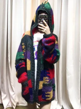 Autumn And Winter Colorful Knit Cardigan Lazy Wind Hooded Coat