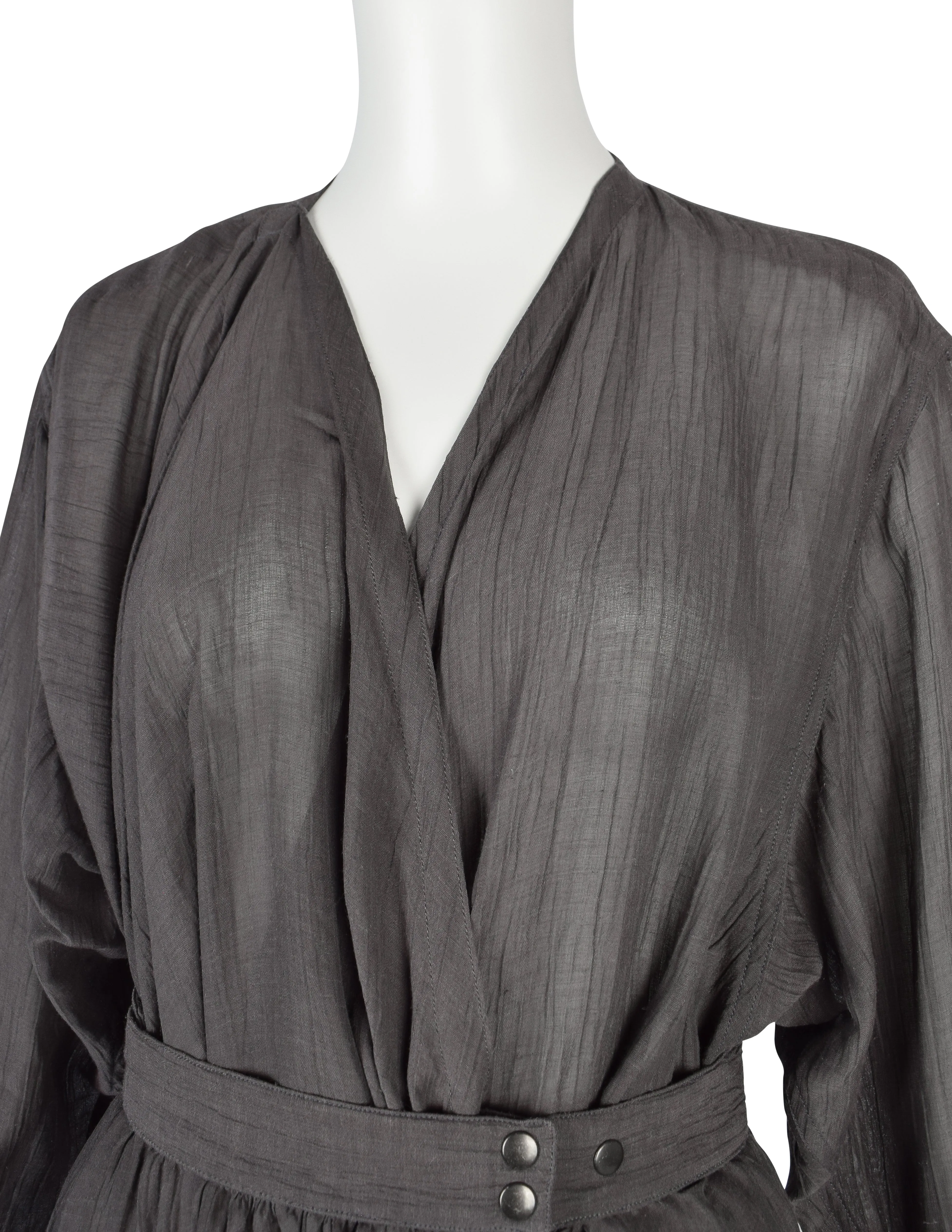 Azzedine Alaia Vintage SS 1984 Slate Grey Semi-Sheer Gauze Wrap Dress