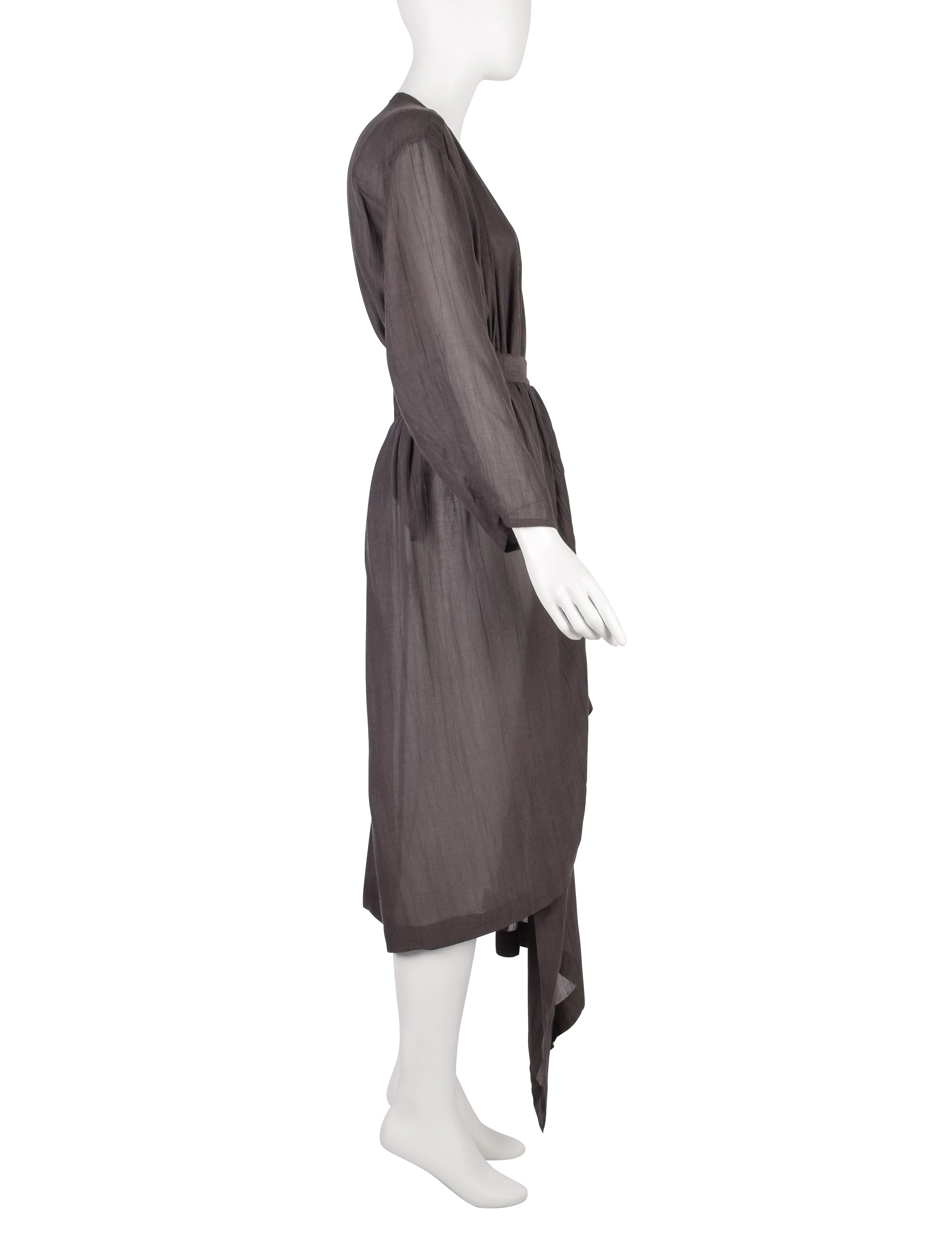 Azzedine Alaia Vintage SS 1984 Slate Grey Semi-Sheer Gauze Wrap Dress