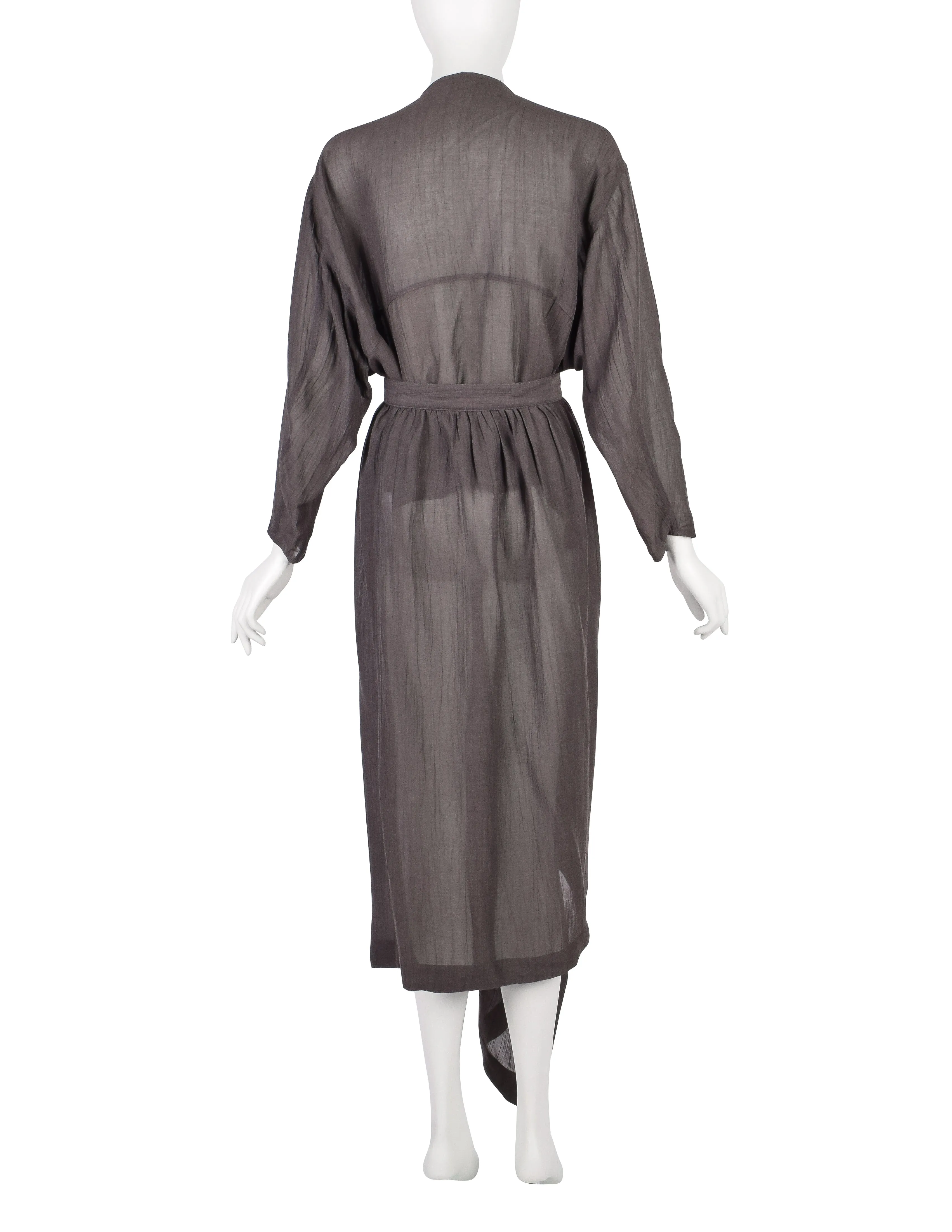 Azzedine Alaia Vintage SS 1984 Slate Grey Semi-Sheer Gauze Wrap Dress