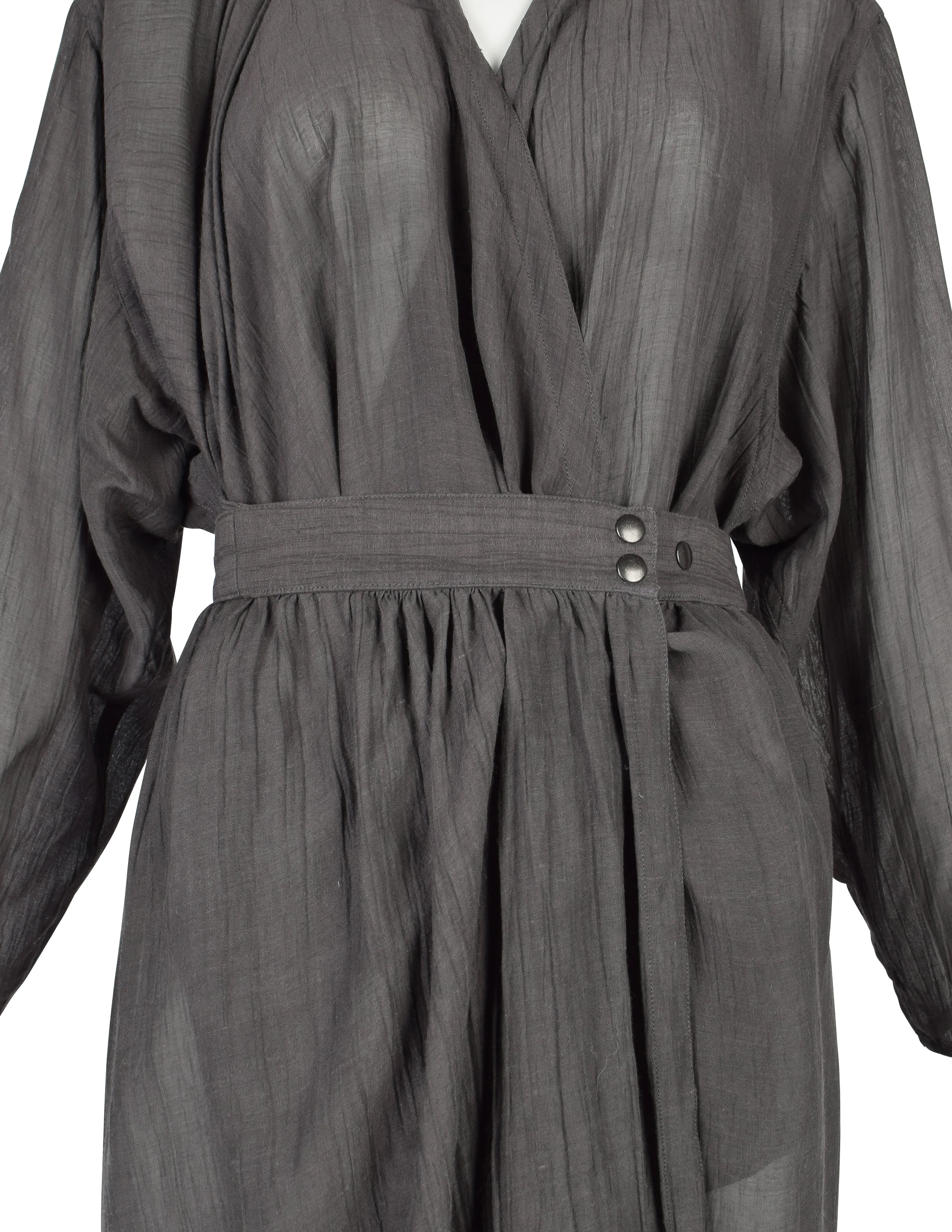 Azzedine Alaia Vintage SS 1984 Slate Grey Semi-Sheer Gauze Wrap Dress