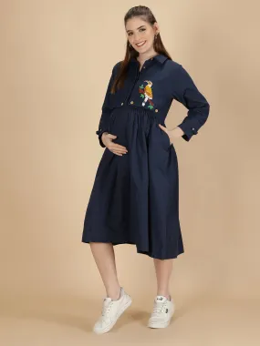 Beaky Hornbill Trench Dress- Midnight Blue