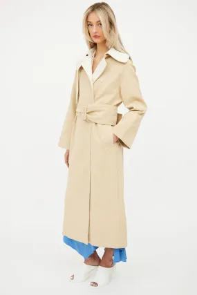 Beige & Cream Double Breasted Trench Coat