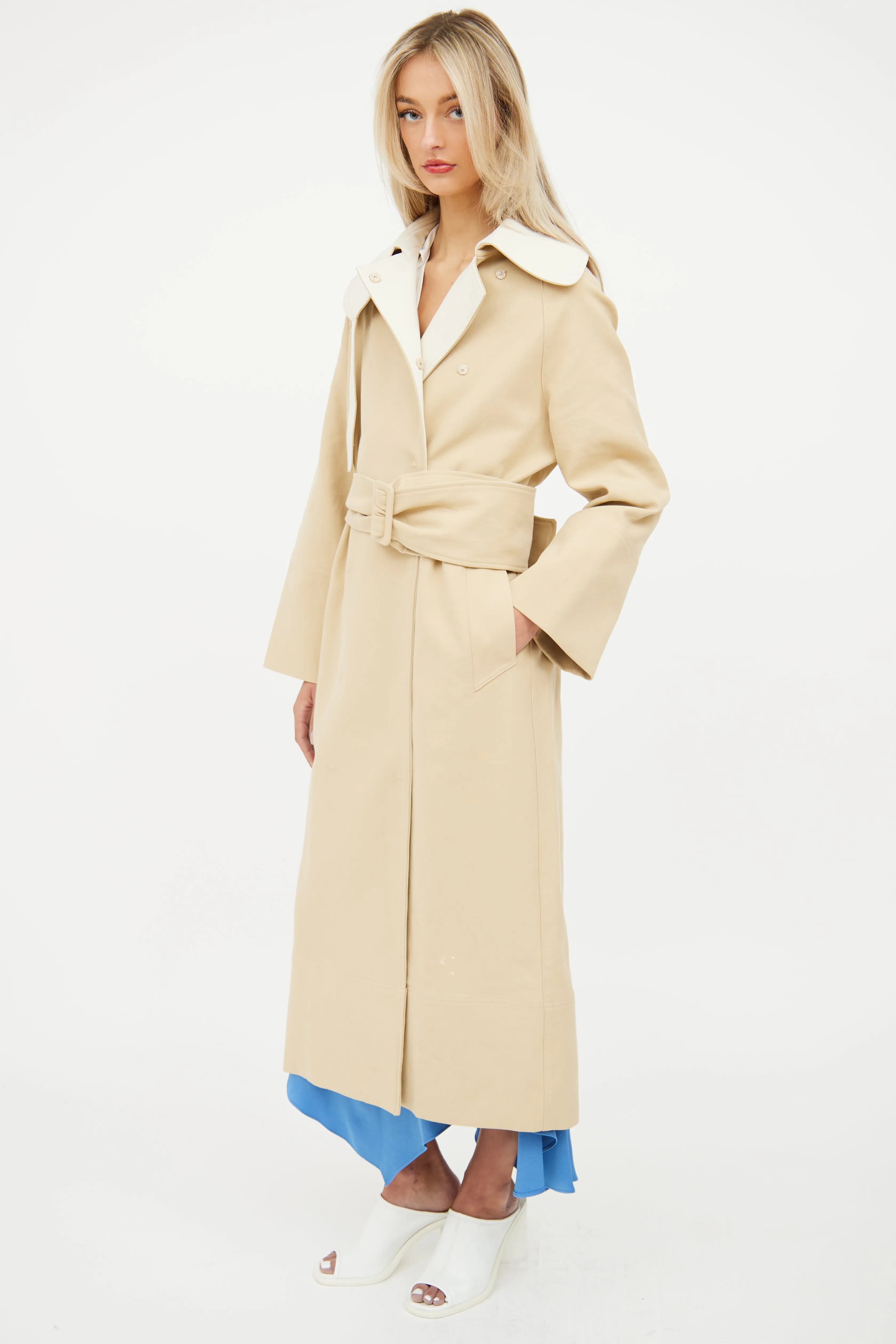 Beige & Cream Double Breasted Trench Coat