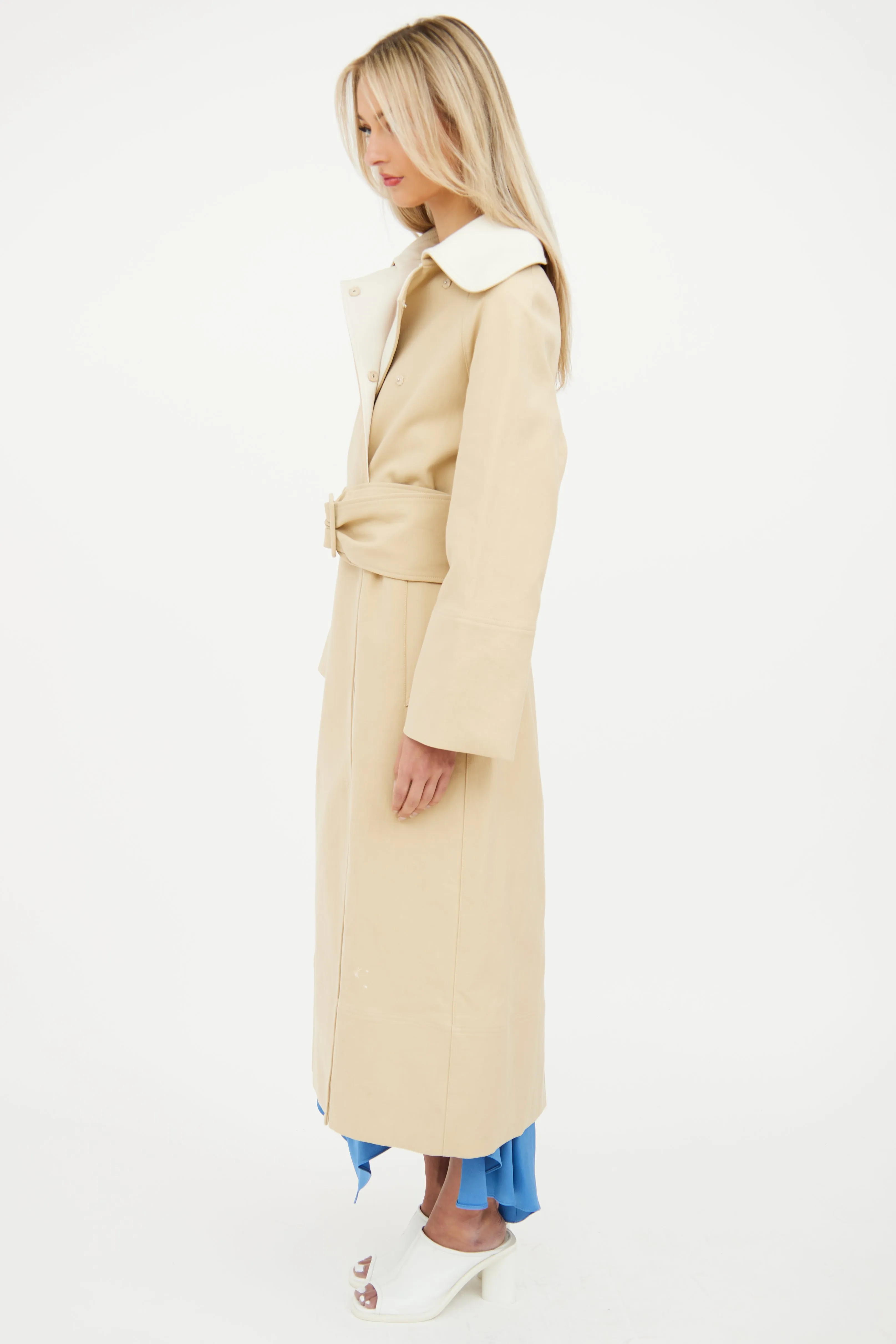 Beige & Cream Double Breasted Trench Coat