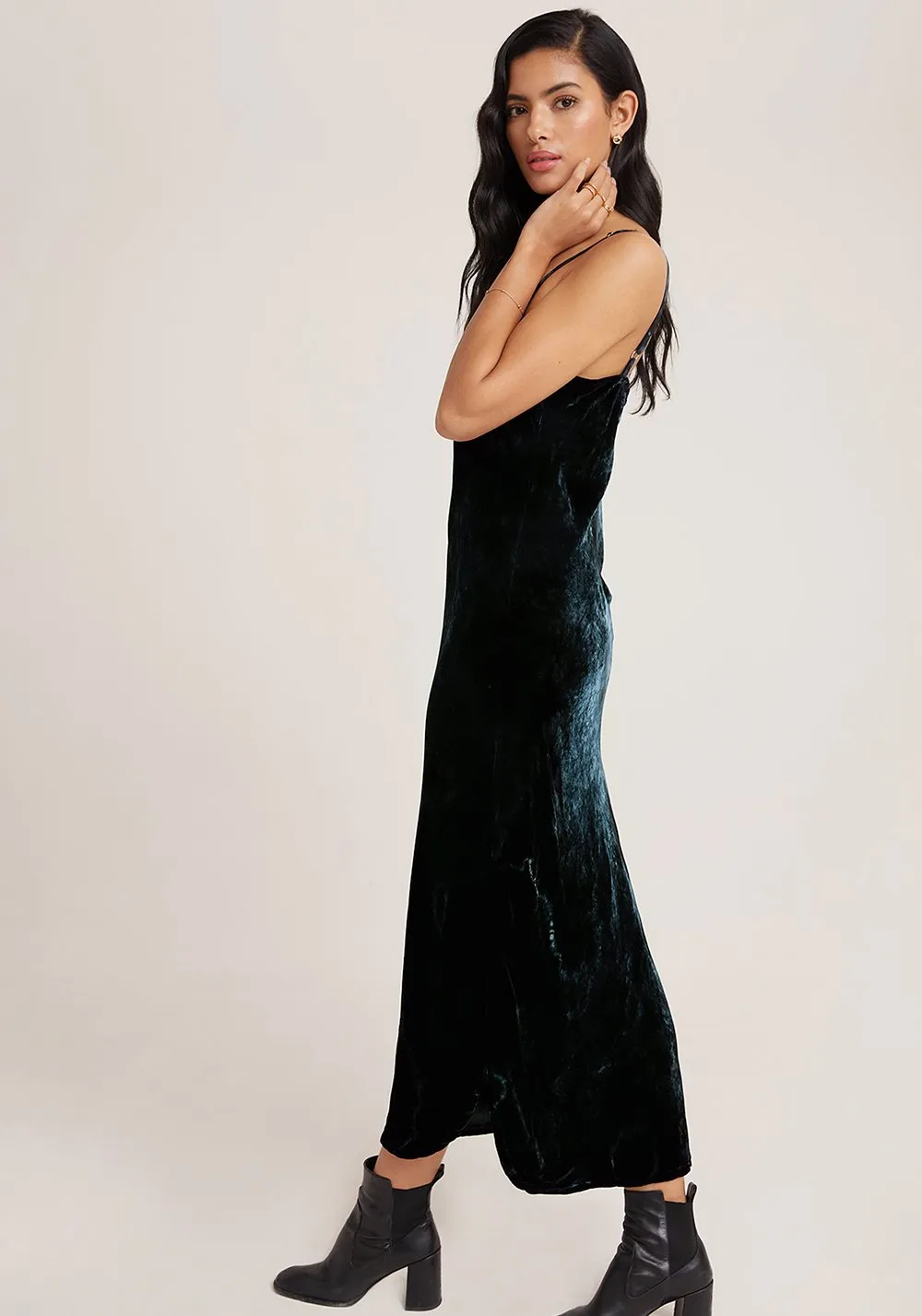 Bella Dahl - Bias Slip Dress in Midnight Emerald Velvet