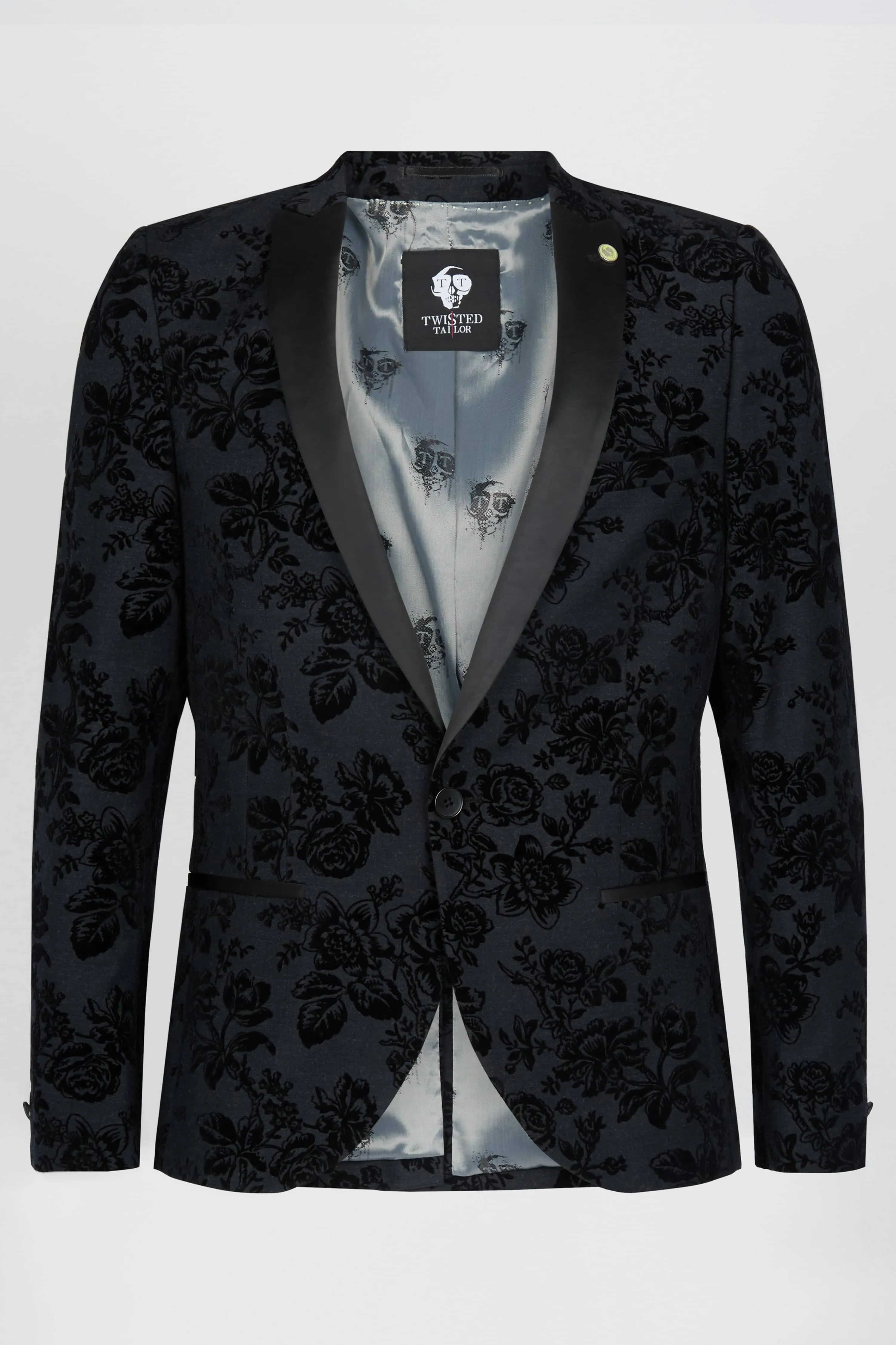 Belsize Skinny Fit Black Floral Tuxedo Jacket - ARCHIVE