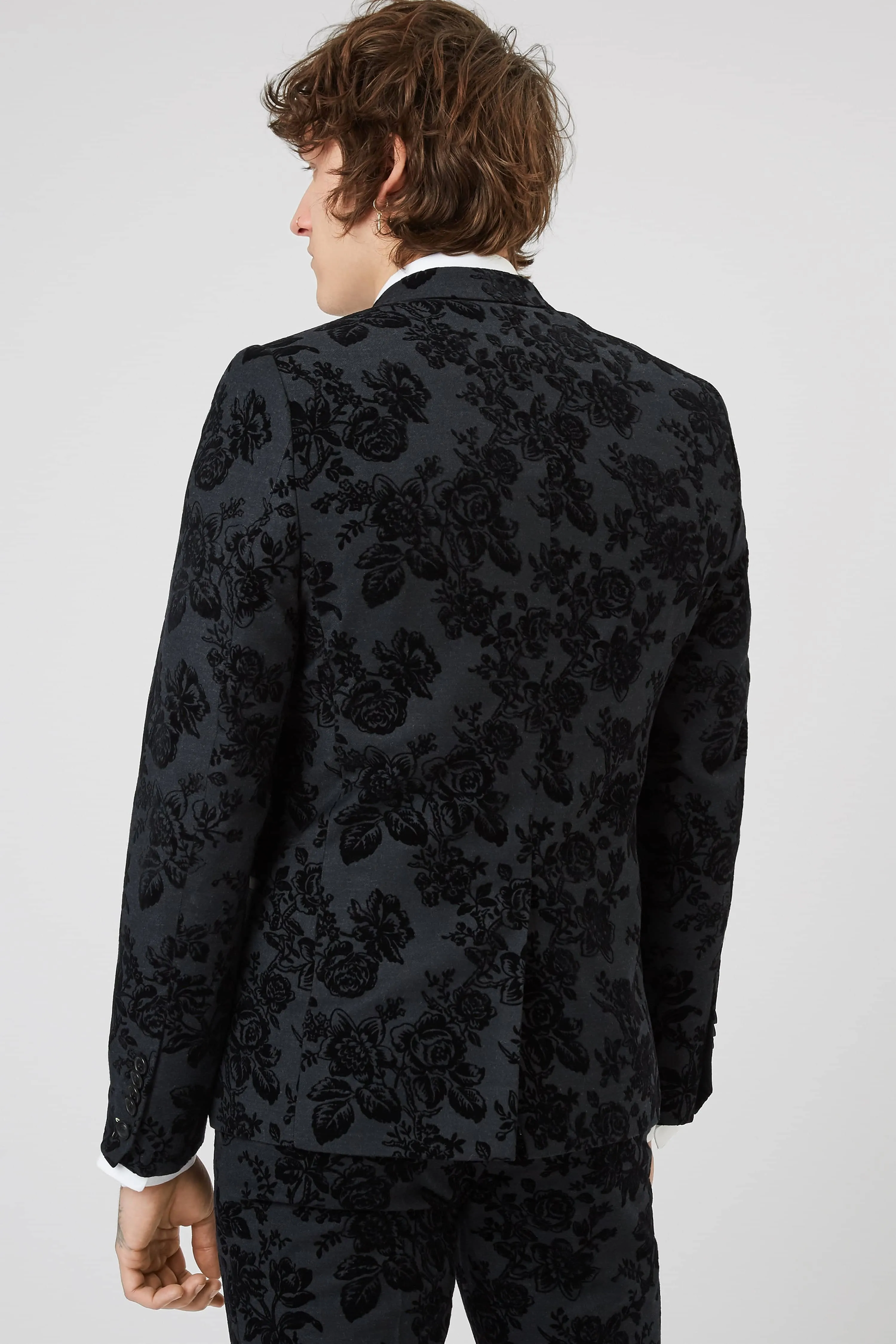 Belsize Skinny Fit Black Floral Tuxedo Jacket - ARCHIVE