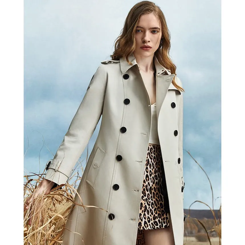 Belted Double Breasted Thigh-Length Trench Coat