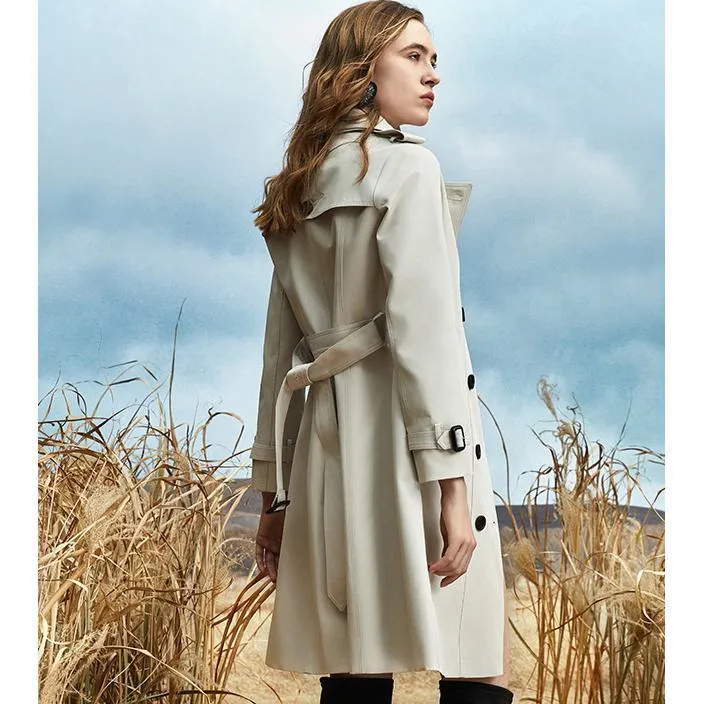 Belted Double Breasted Thigh-Length Trench Coat