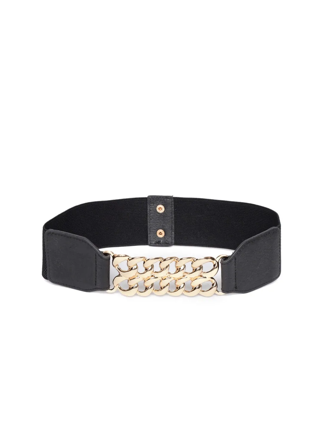 Berrylush Women Black Elastic Strap Two Chain Buckle Belt