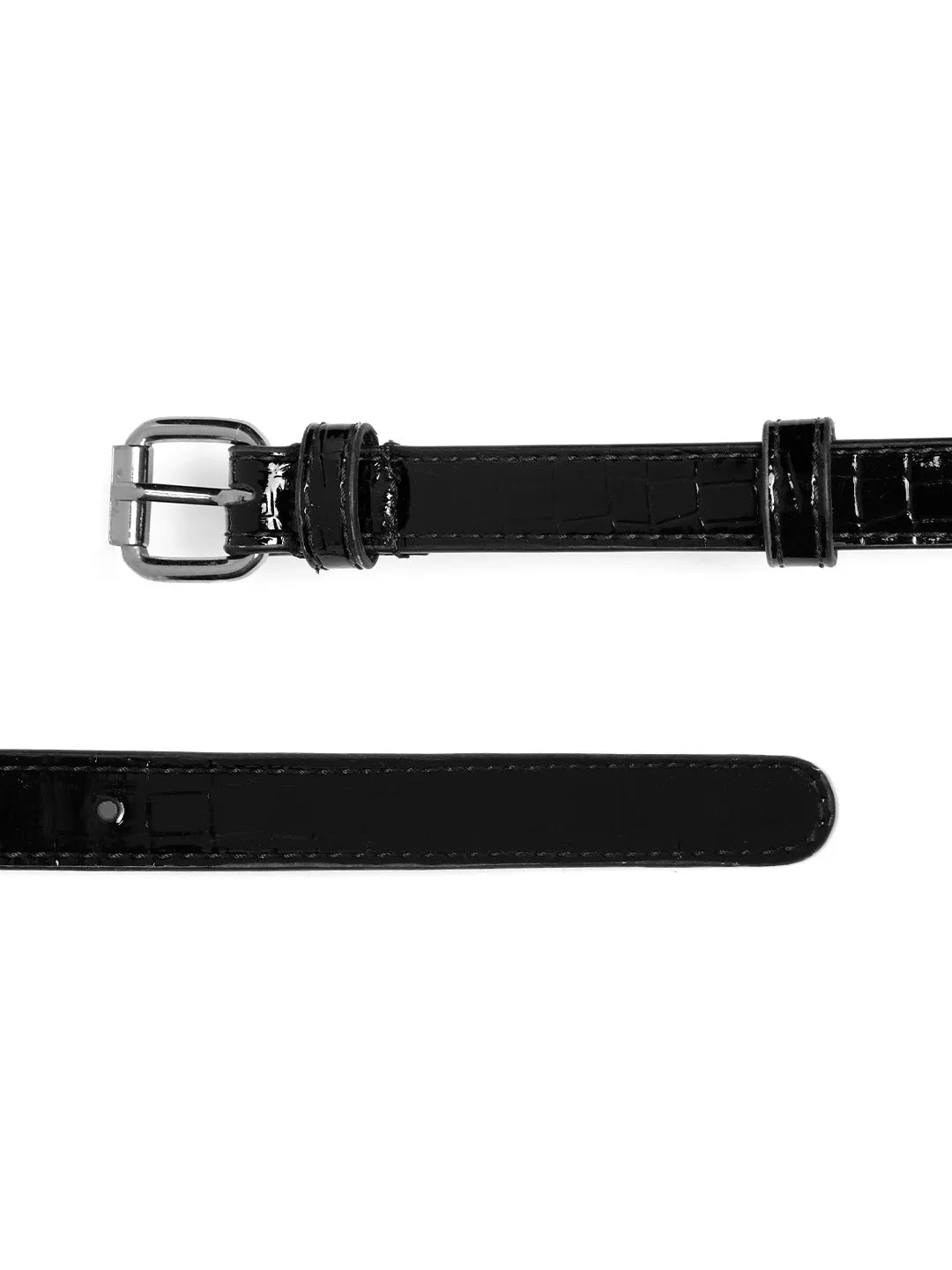 Berrylush Women Black Metallic Buckle PU Belt