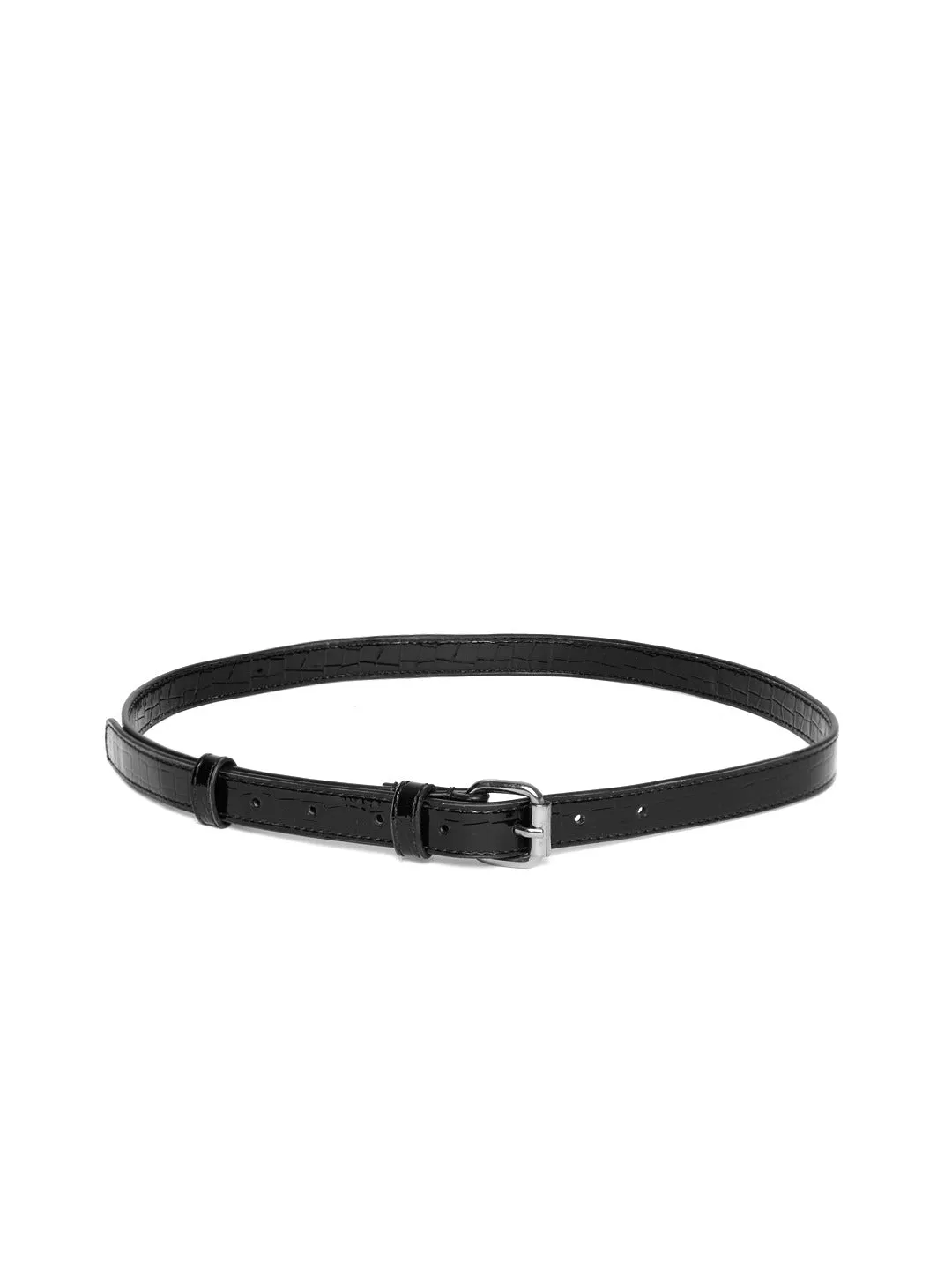 Berrylush Women Black Metallic Buckle PU Belt