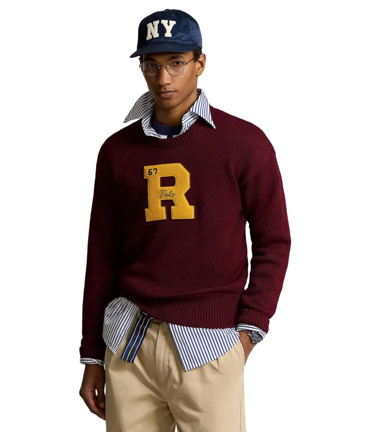 Big Fit Cotton Letterman Sweater