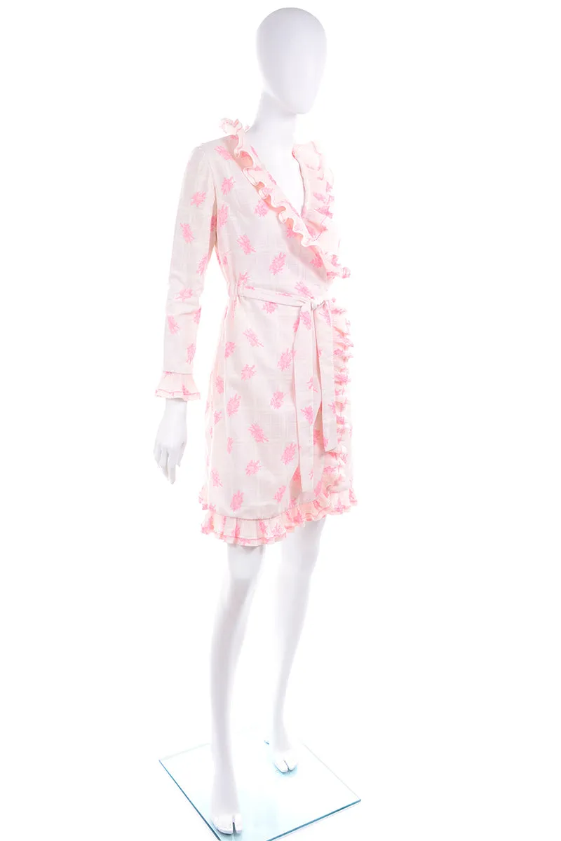 Bill Tice Pink & White Toile Ruffled Vintage Wrap Dress