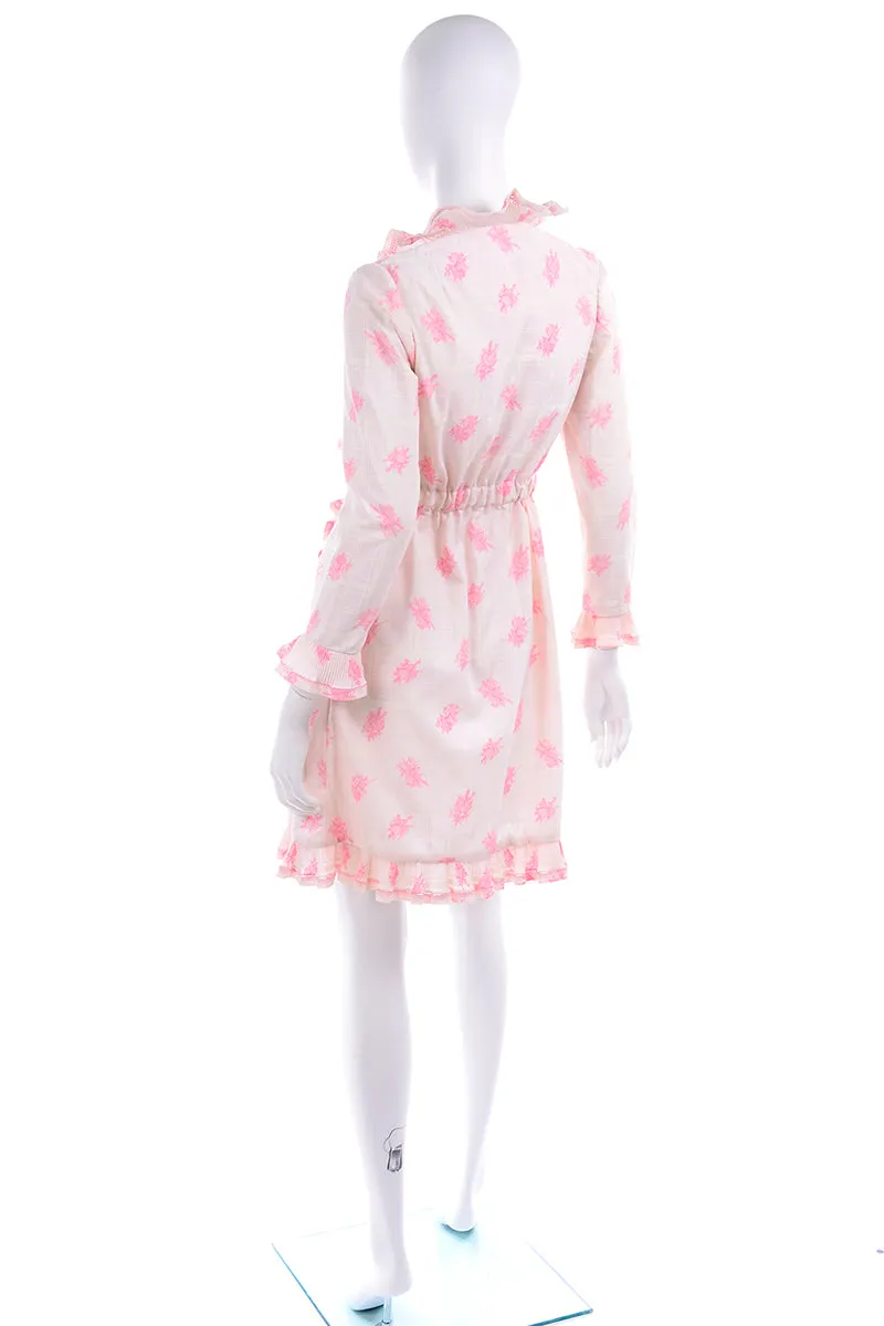 Bill Tice Pink & White Toile Ruffled Vintage Wrap Dress