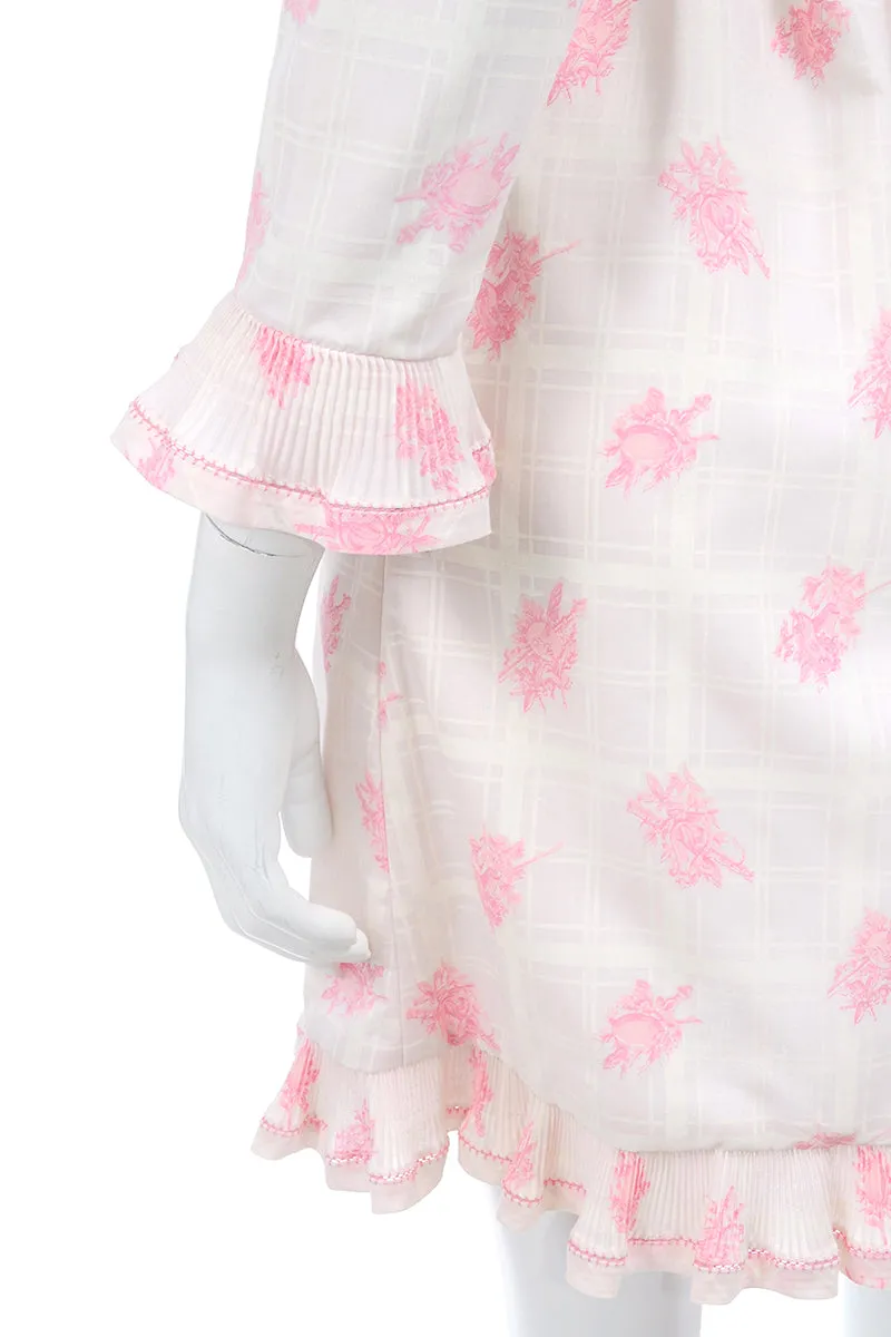 Bill Tice Pink & White Toile Ruffled Vintage Wrap Dress