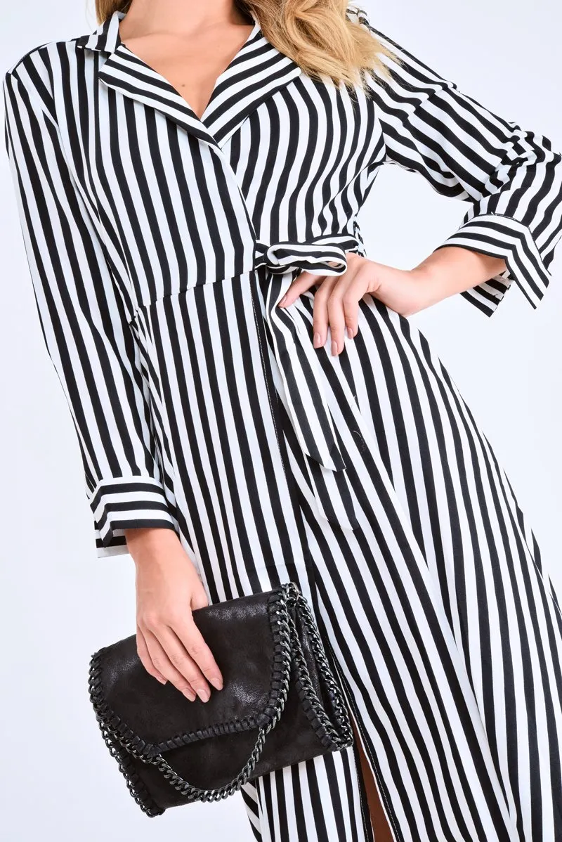 Black and White Stripe Wrap Maxi Dress - Adisyn