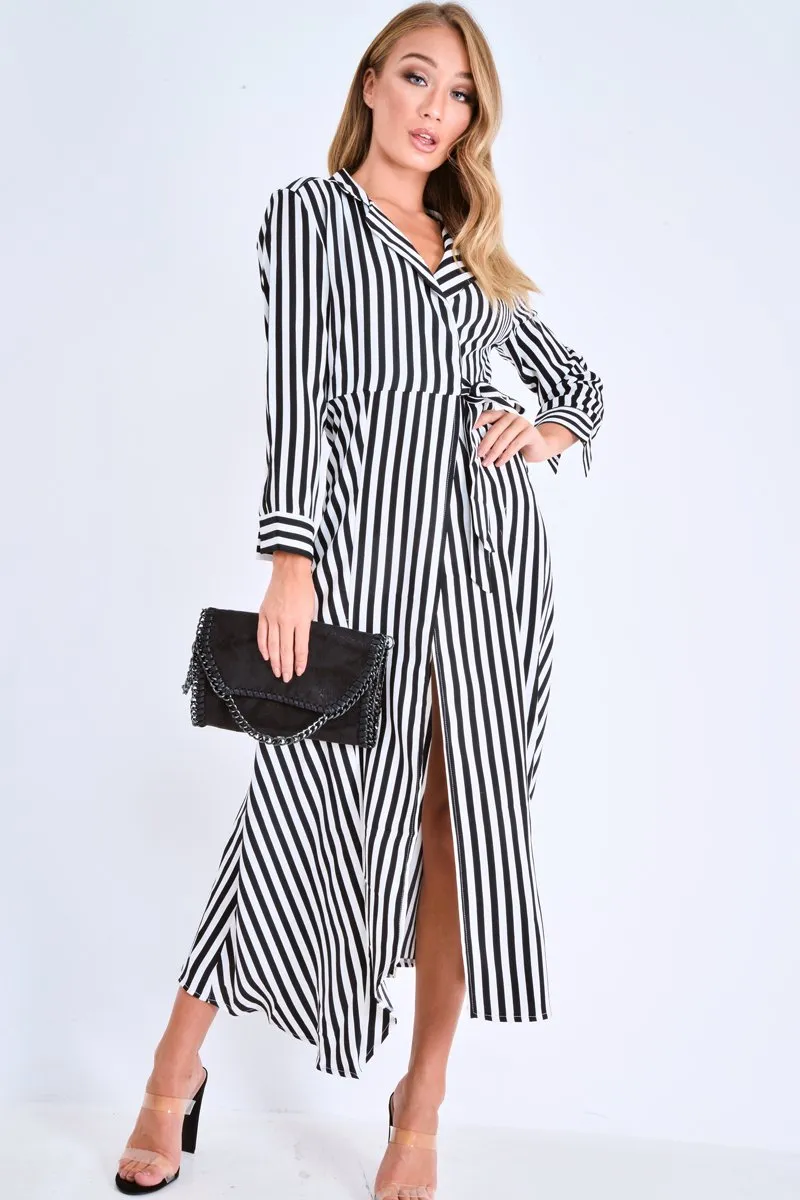 Black and White Stripe Wrap Maxi Dress - Adisyn