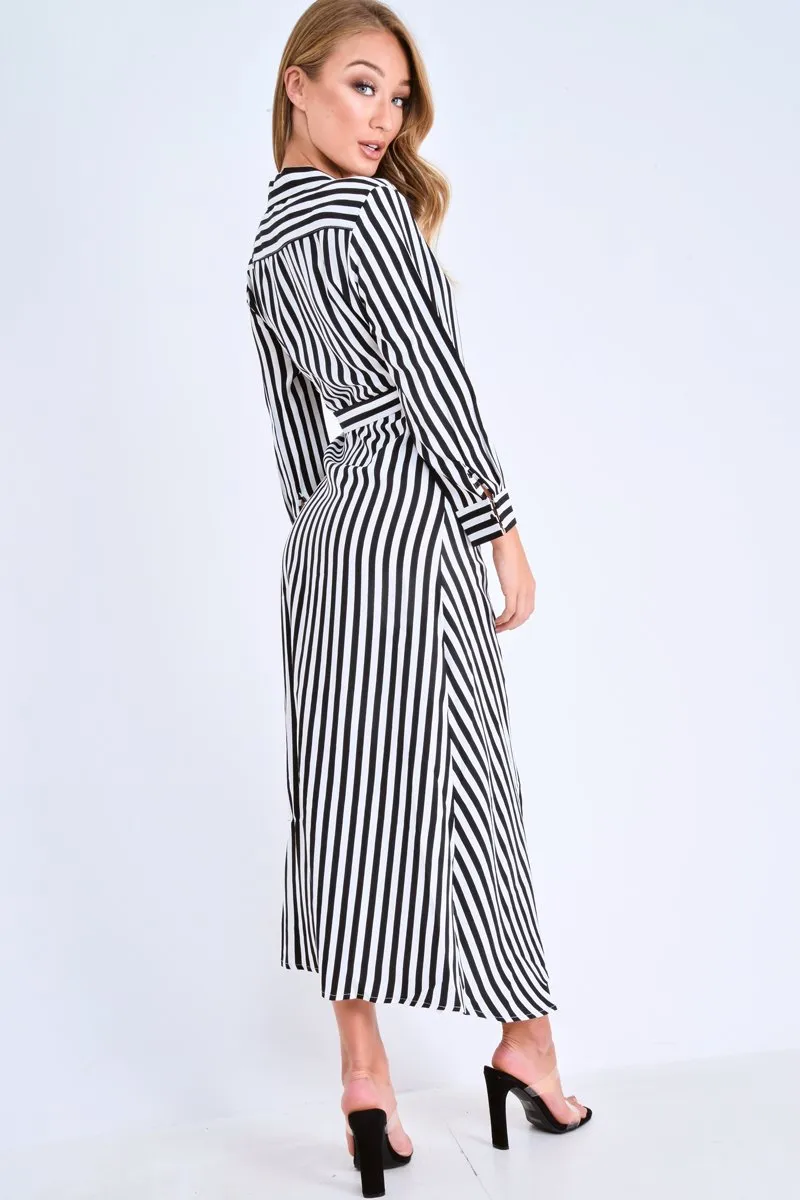 Black and White Stripe Wrap Maxi Dress - Adisyn