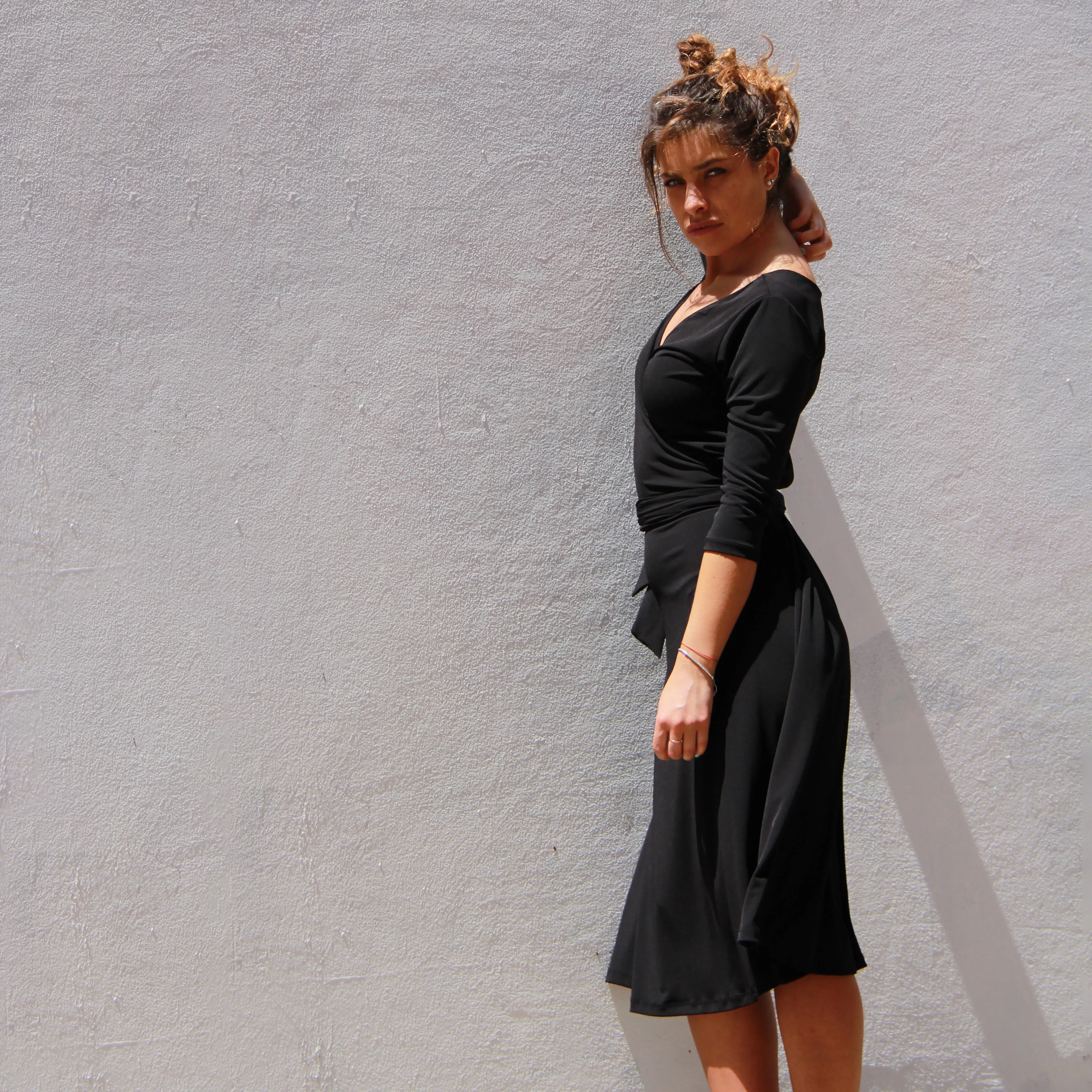 Black Faux Wrap Dress