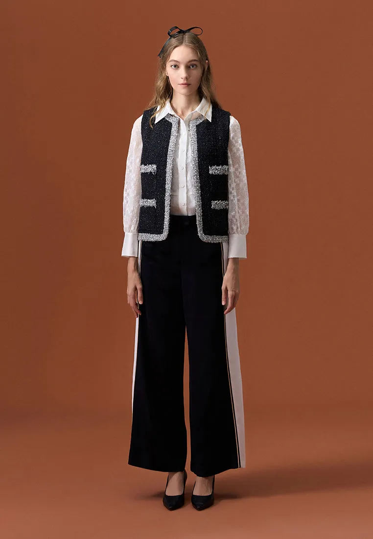 Black Golden-detailing Wide-Leg Trousers