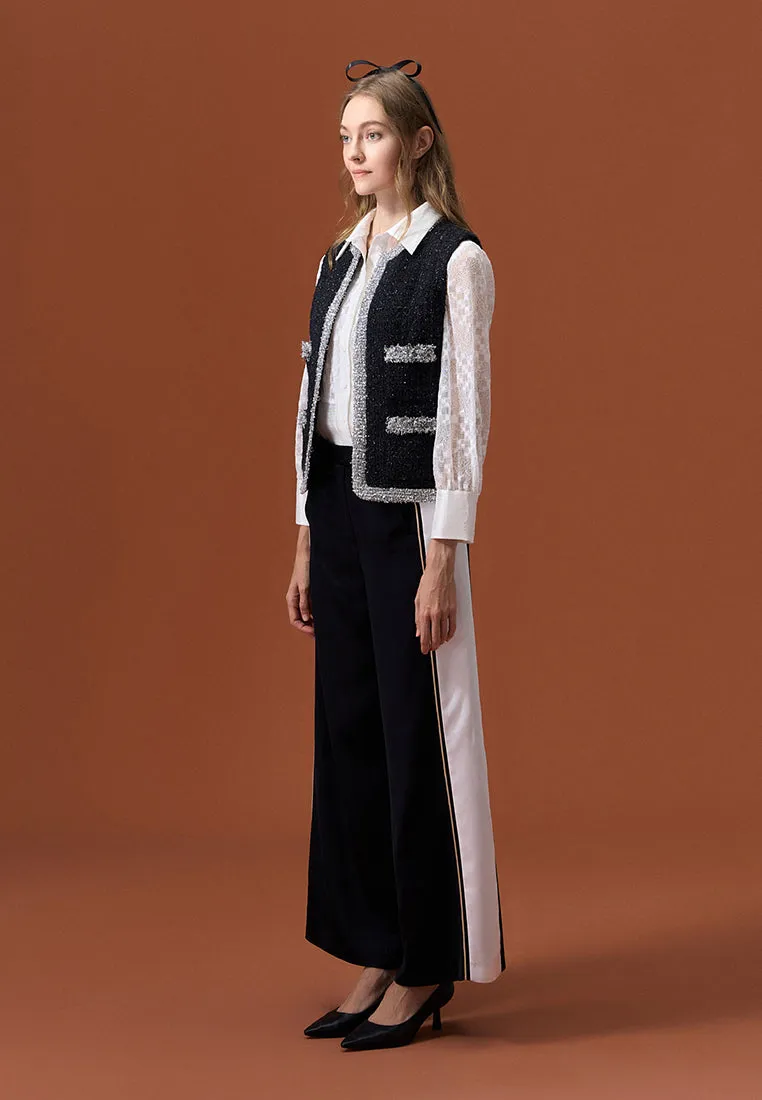 Black Golden-detailing Wide-Leg Trousers