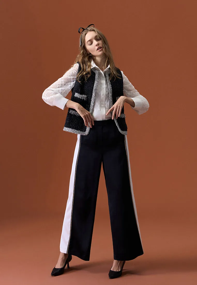 Black Golden-detailing Wide-Leg Trousers