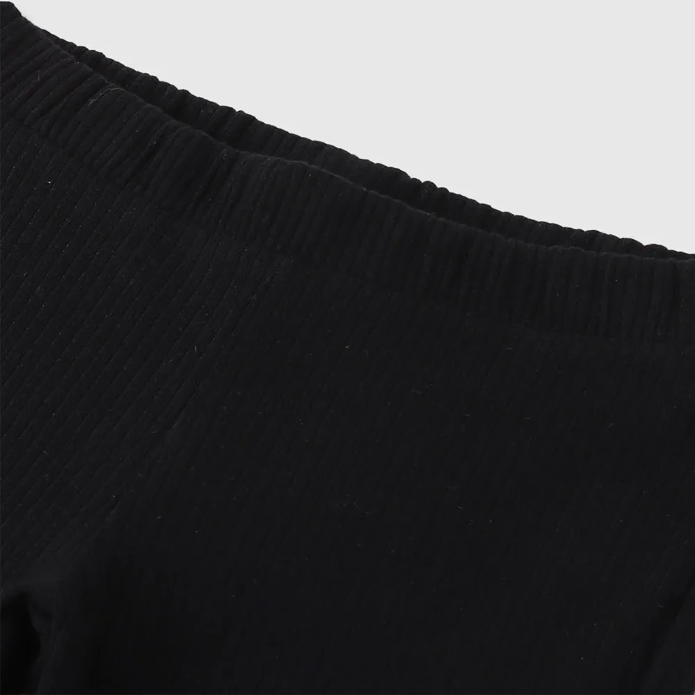 Black Ribbed Regular Fit Trousers