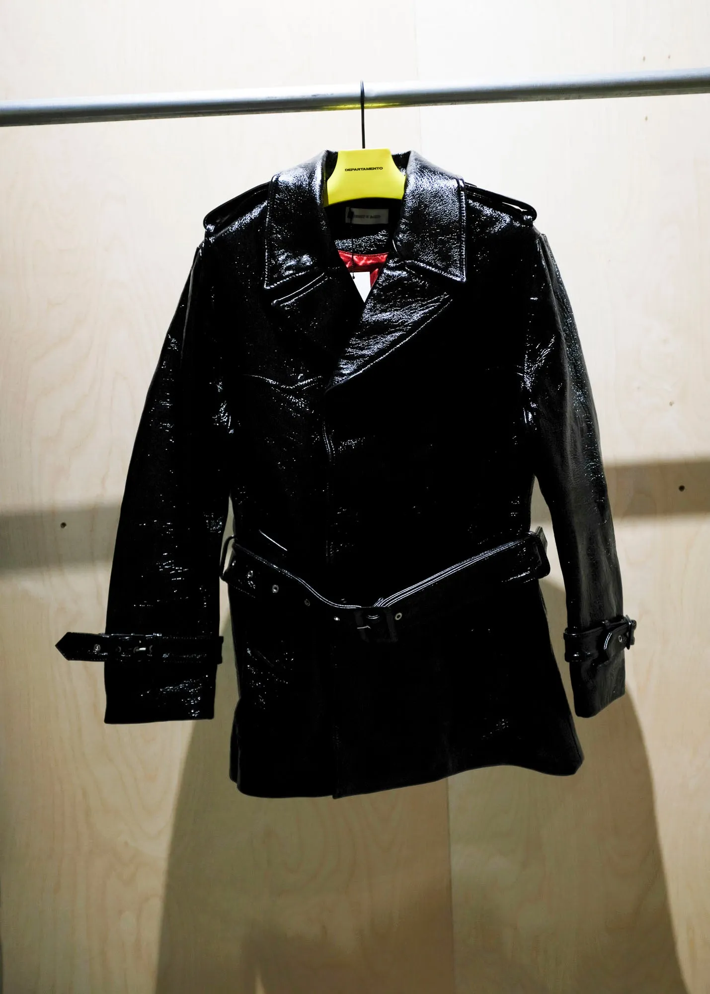 Black Trash Vinyl Leather Cropped Trench Coat