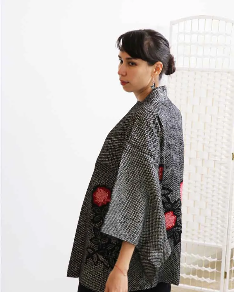 Black Tsubaki Shibori Kimono Jacket