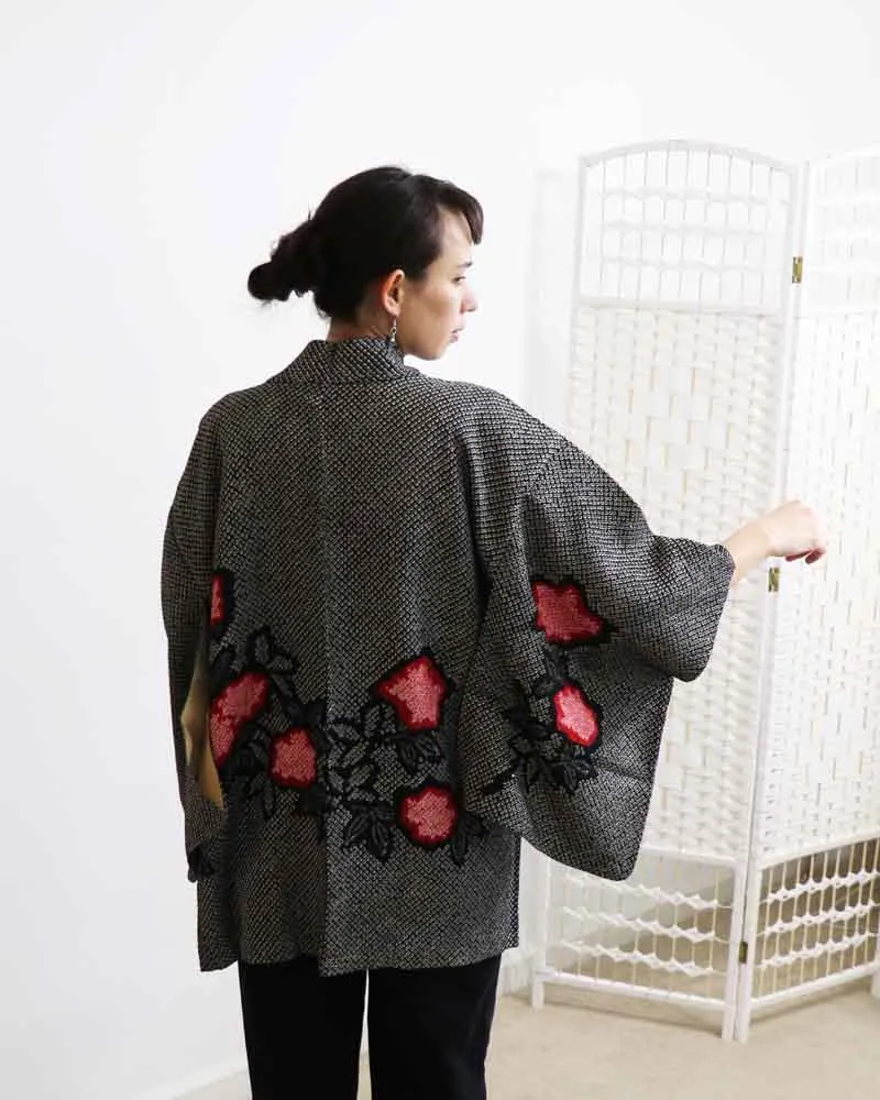 Black Tsubaki Shibori Kimono Jacket