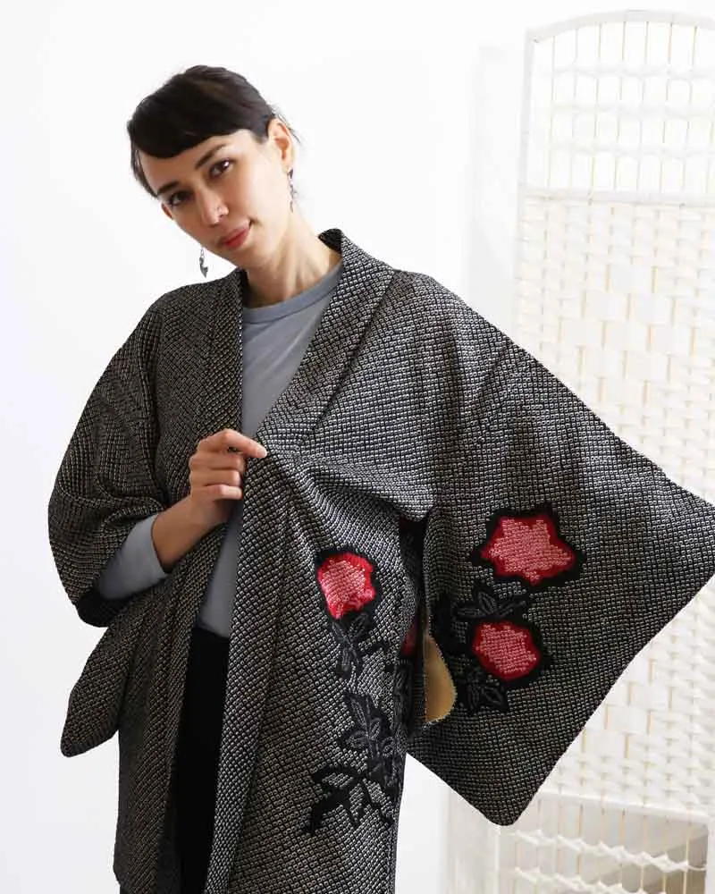 Black Tsubaki Shibori Kimono Jacket