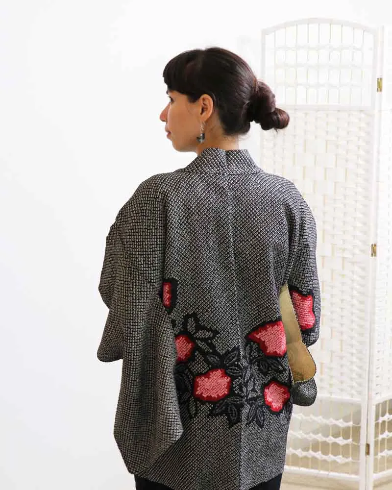 Black Tsubaki Shibori Kimono Jacket