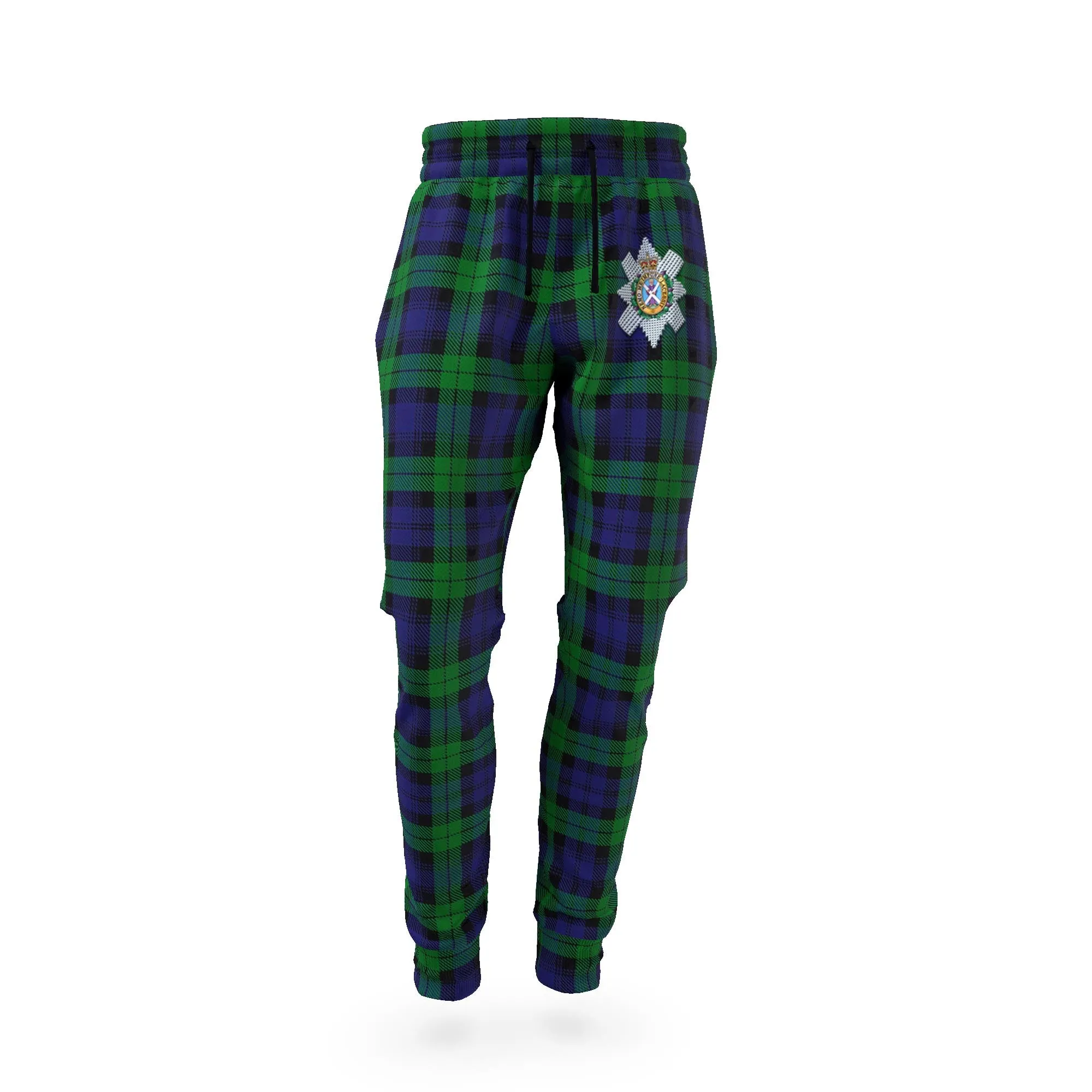 Black Watch Tartan Joggers Pants with Family Crest