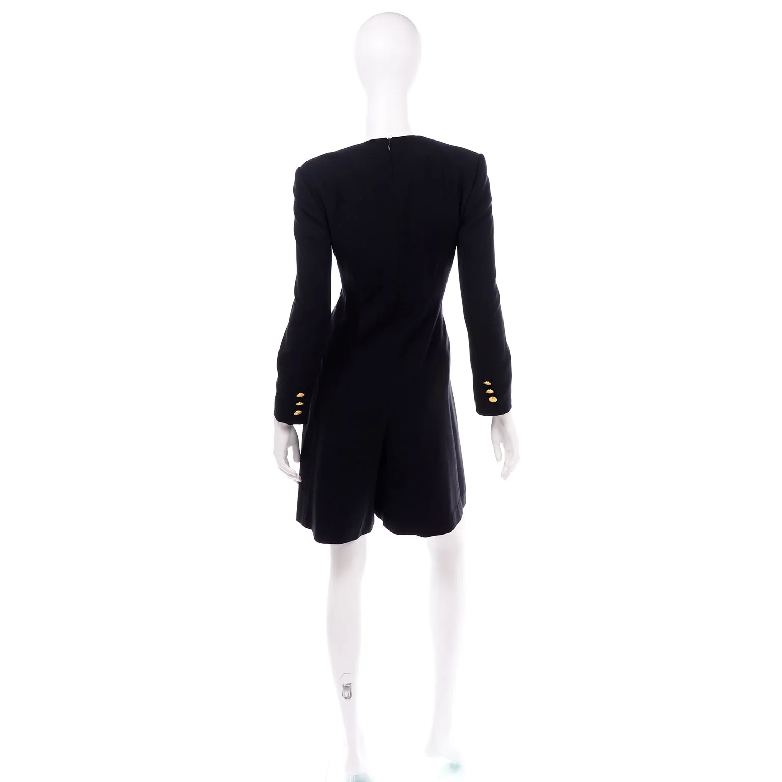 Black Wool Escada Couture Vintage Romper Day Dress W Shorts Attached