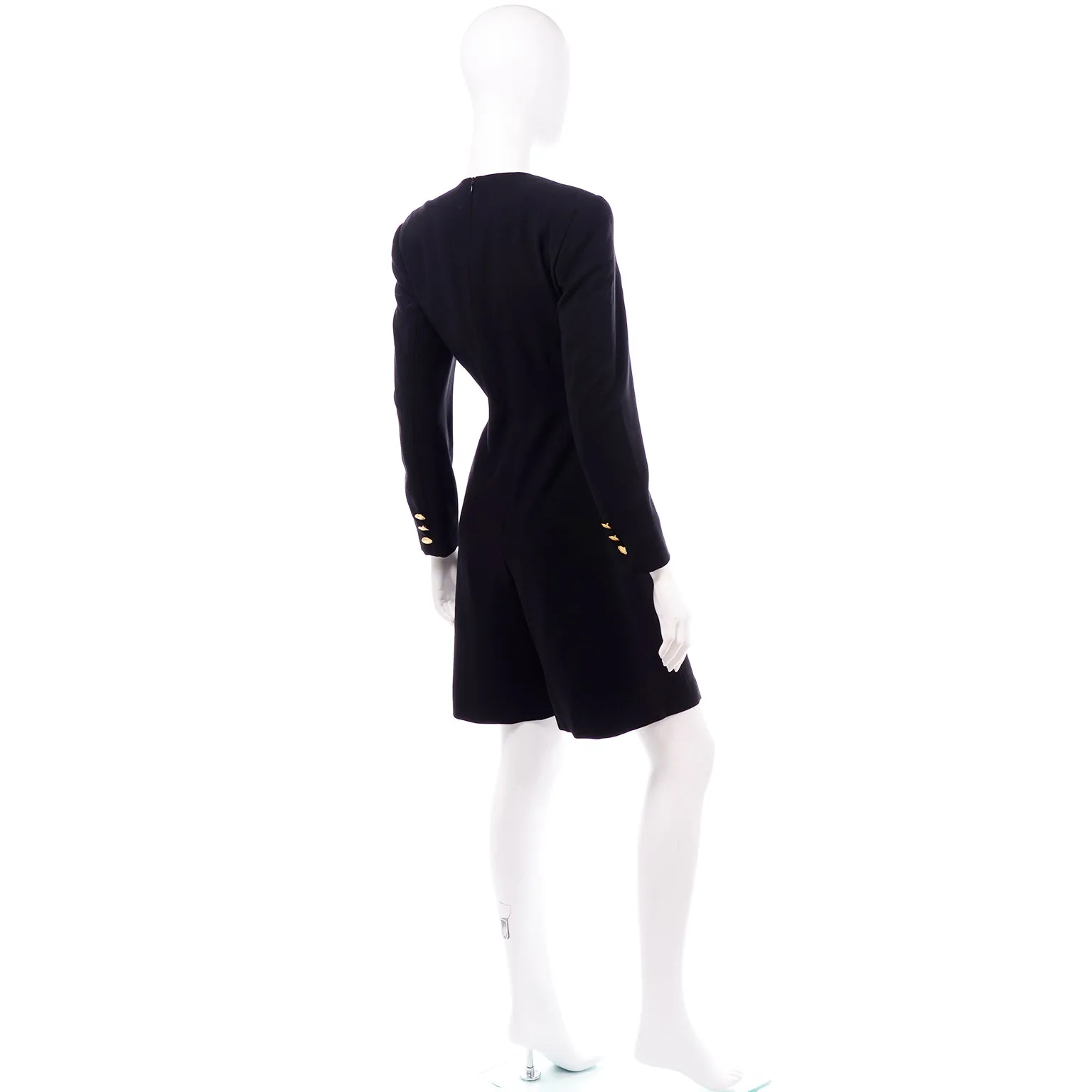 Black Wool Escada Couture Vintage Romper Day Dress W Shorts Attached