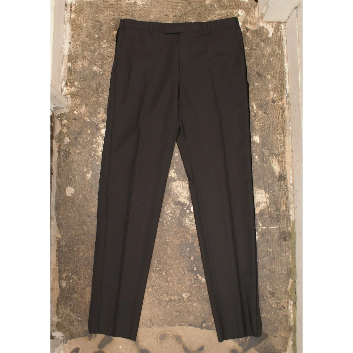 Black Wool Trousers With Gros Grain Raw Edge Seam Detail