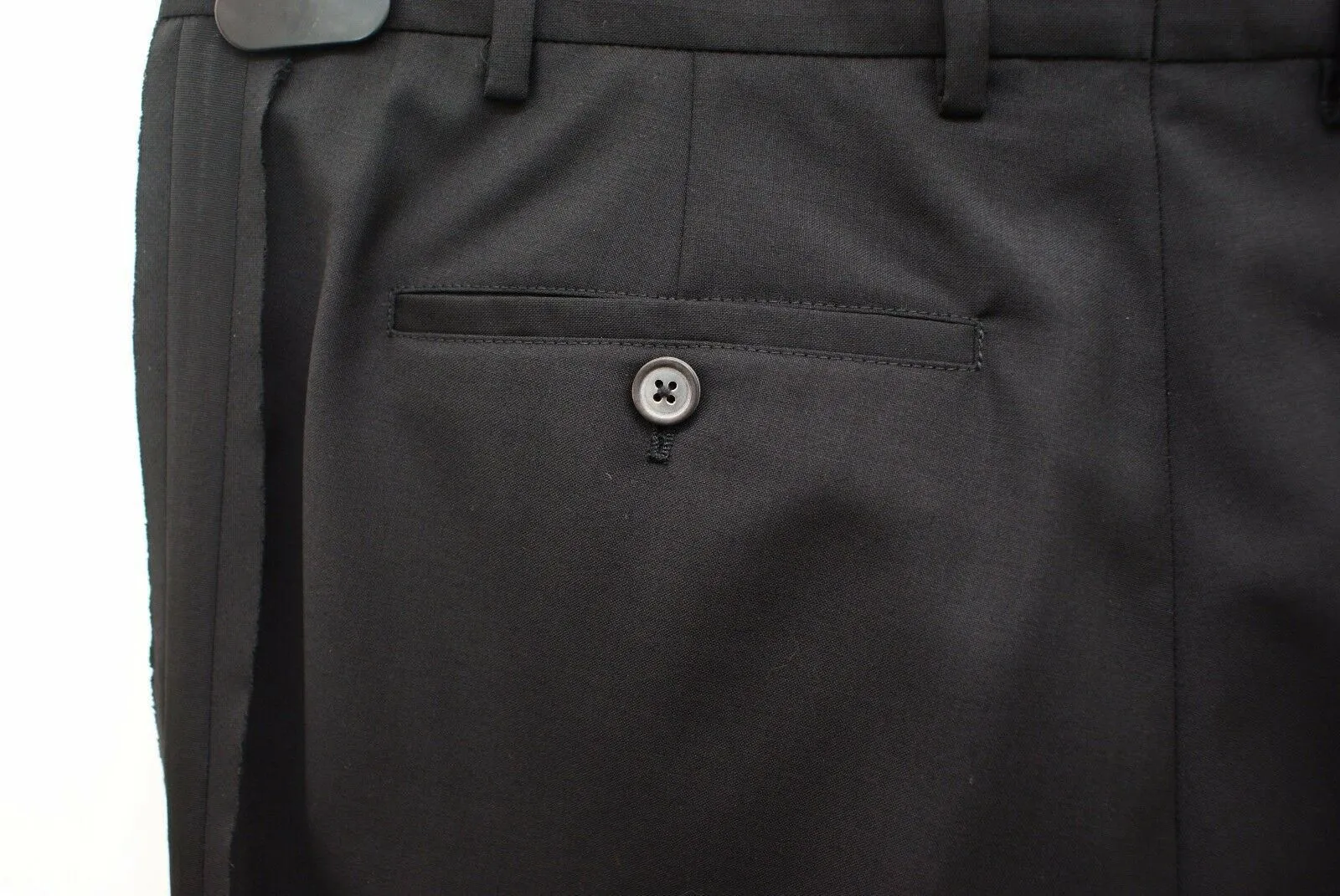 Black Wool Trousers With Gros Grain Raw Edge Seam Detail