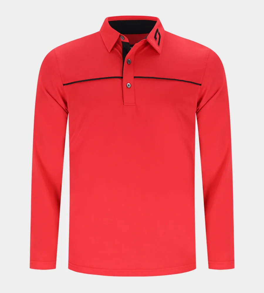 BLOCK PIQUE LONG SLEEVE POLO -  RED/BLACK