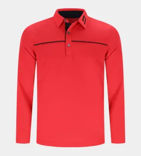 BLOCK PIQUE LONG SLEEVE POLO -  RED/BLACK