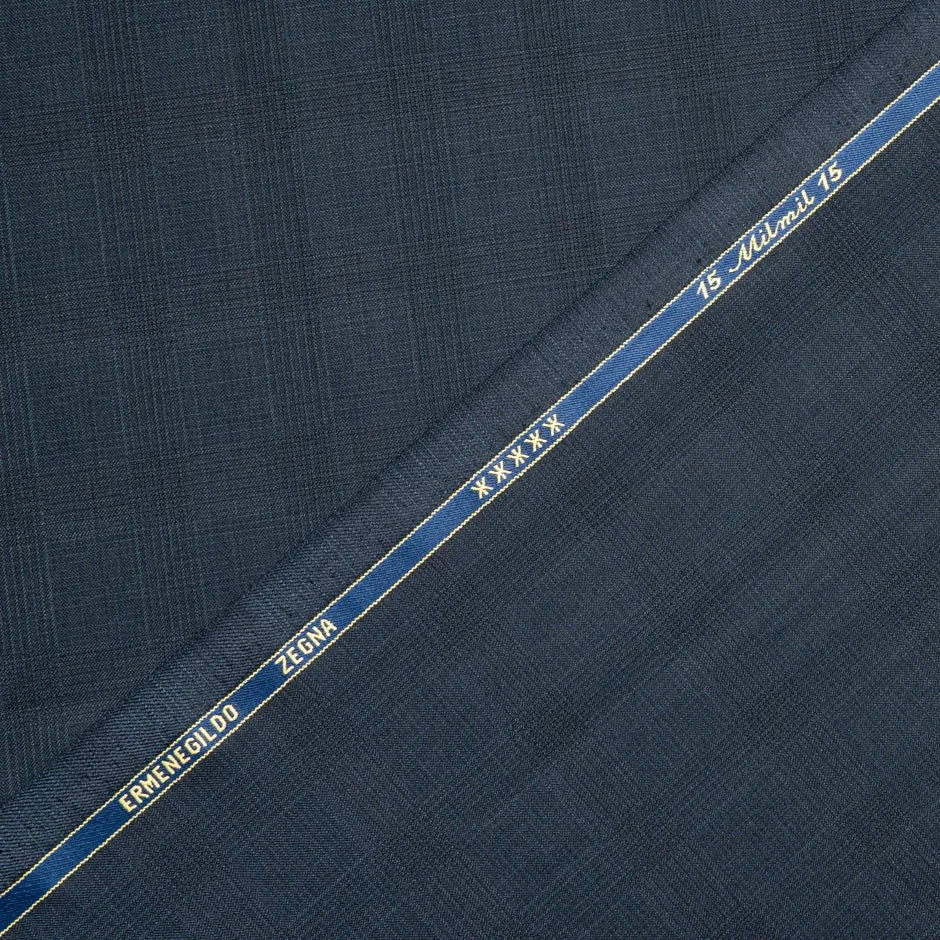 Blue Superfine Checkered Pure Tropical Wool 15 MilMil