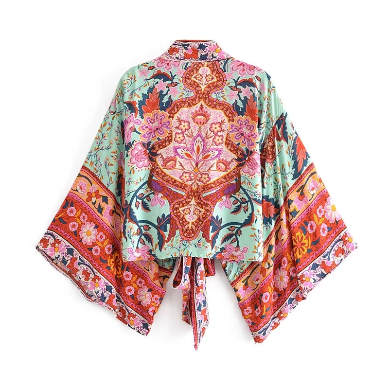 Boho Floral Wrap Kimono Tops