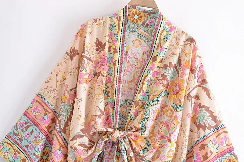 Boho Floral Wrap Kimono Tops