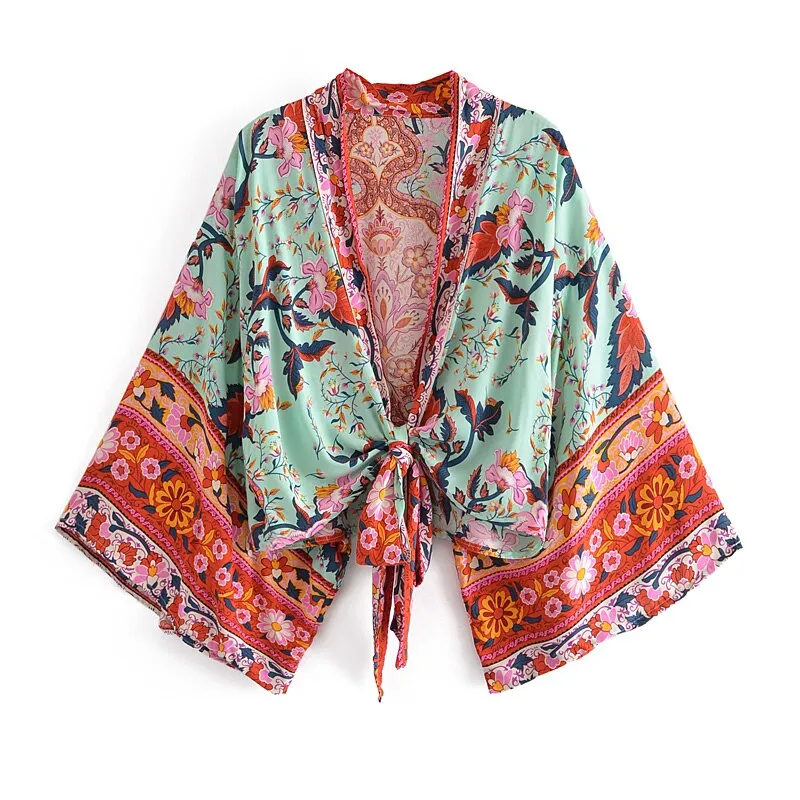 Boho Floral Wrap Kimono Tops