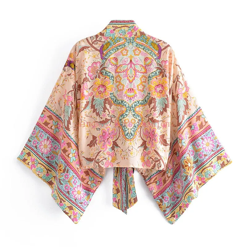 Boho Floral Wrap Kimono Tops