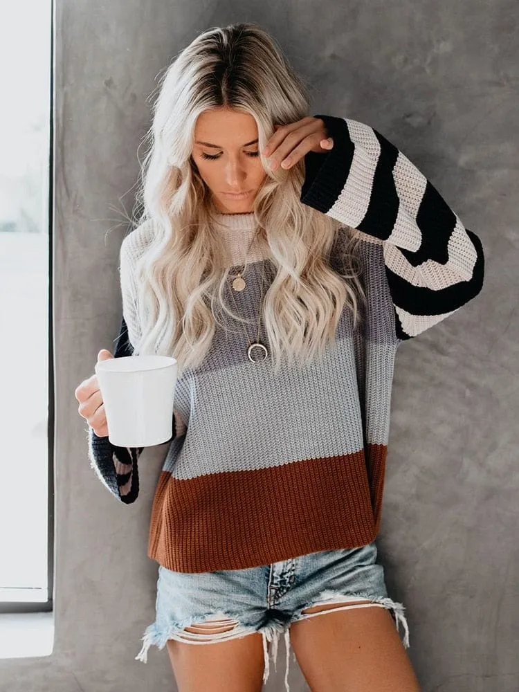 Boho Striped Casual Pullover Knit Sweater